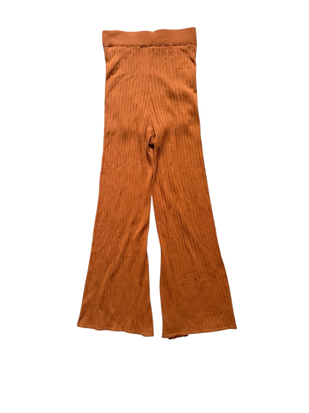 NWT Mo:Vint Brown Pointelle Knit Flare Pants Small Boho Pull-On Wide Leg - Picture 3 of 11